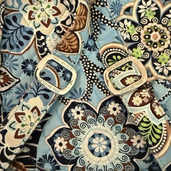 Vera Bradley Quilted Small Backpack Magnetic Front Flap Blue Brown Floral Design - Picture 9 of 9